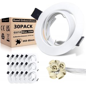 Projecteurs Spot Encastrable Gu10 Set Spot Led Encastrable De Plafond,Cadres Projecteurs Avec Douille Gu10,Support Rond Extra Plat Pour Lampes Led Ou Halogènes,Ø68mm - Neuf