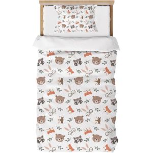 Sjzg-Housse De Couette Enfant 90x190 Animaux De La Jungle Gar&ccedil;on, Parure De Lit En Microfibre 1 Personne Avec Taie D'oreiller 40x60 - Neuf