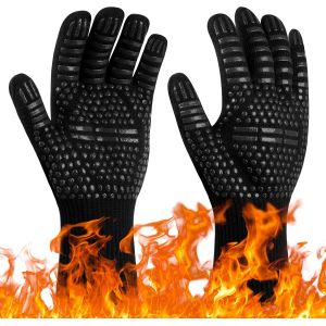 LORANKA-Flintronic Gants de Barbecue, Gants de Four Anti-Chaleur Jusqu'&agrave; 800&deg;C, Gants Cuisine R&eacute;sistant &agrave; la Chaleur et Antid&eacute;rapants, Gant Cuisson Chaleur pour BBQ/Four/Gril/Chemin&eacute;e/Soudage/Cuisson - Neuf