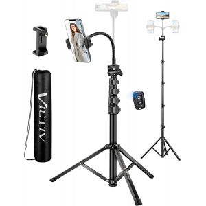 MEVRONISSHOP-197cm Haute Tr&eacute;pied Smartphone, Tr&eacute;pied T&eacute;l&eacute;phone Flexible avec 25cm Col de Cygne R&eacute;glable, Selfie Trepied avec T&eacute;l&eacute;commande pour iPhone17 16 15 Pro, Trepied Cam&eacute;ra en Aluminium pour Can - Neuf