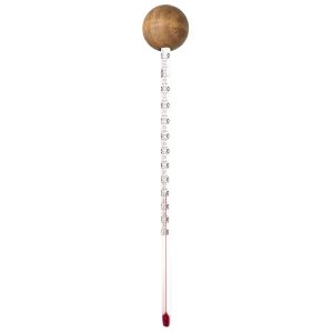KAL-Thermomètre En Verre De 24 Cm Avec Boule En Bois - Affichage Analogique De La Température Jusqu'À 110 °C - Pour Thé, Eau À Thé, Théière, Biberon Et Conservation Des Aliments (Marron) - Neuf
