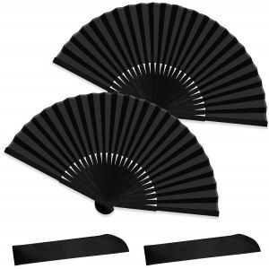 Kalanka-Evantail Noir, 2 Pièces Eventail Bois, Éventails Pliants Noir, Avec 2 Sacs De Rangement, Éventails Pliants Pour Danse, Accessoire De Séance Photo, De Mariage - Neuf