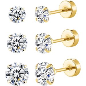 Kal-3 Paires Boucles D'oreilles Or Argent Noires, Boucle Doreille Acier Inoxydable Femme Homme,Piercing Oreille Cartilage Helix Piercing,Boucles D'oreilles En Zirconium - Neuf