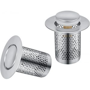 Filtre Evier En Acier Lnoxydable, 2 Pièces 33 × 50 Mm Filtre Lavabo, Avec Noyau De Rebond De Type Poussoir En Laiton, Filtre Cheveux Douche Pour Cuisine, Salle De Bain Et Balcon[POU8807270] - Neuf