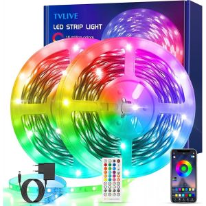 Ruban Led 20m(10mx2) Rgb Led Ruban Musique Bande Led Contr&ocirc;l&eacute; Par App Du Smartphone, Synchroniser Avec Rythme De Musique, 16 Millions De Couleurs,Pour Maison Chambre Cuisine - Neuf