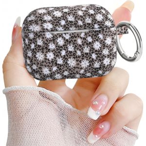 Coque pour Airpods Pro 2/1, Mignon Fleur et L&eacute;opard Motif avec Mousqueton Rond &Eacute;tui Silicone R&eacute;sistant &agrave; la Poussi&egrave;re et aux Rayures Housse de Protection Protege pour Airpods Pro 2 & Pro 1 - Neuf