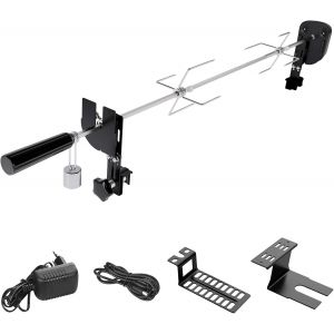 Ulteronixshop-Tourne Broche Electronique avec 2 Pince &agrave; Viande, Moteur, Aliment&eacute; par USB et Adaptateur, Kit de R&ocirc;tisserie pour Grils &agrave; Gaz, Chariots de Barbecue, Longueur Ajustable 69-137cm - Neuf