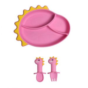 Assiette Ventouse En Silicone Rose Pour Bébé Avec Cuillère Et Fourchette, Antidérapante, Auto-Alimentée Avec Une Forte Aspiration, Sans Bpa, Passe Au Micro-Ondes Et Au Lave-Vaisselle - Neuf
