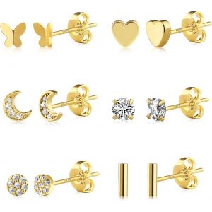 Kal-Boucles D'oreilles À Tige En Or, Petites Boucles D'oreilles Plaquées Or, Cadeau Pour Femme, Petite Amie, Maman, Fille, 6 Paires - Neuf