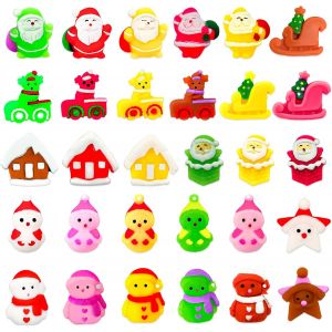 KAL-30 Jouets Mini Mochi No&euml;l Pour Enfants, Jouets Anti-Stress Moji Fidget, Mini Anti-Stress, Cadeaux De No&euml;l 2024, Jouets Squeeze Pour Filles Et Gar&ccedil;ons, Mochi Jouet Anti-Stress Pour No&euml;l - Neuf