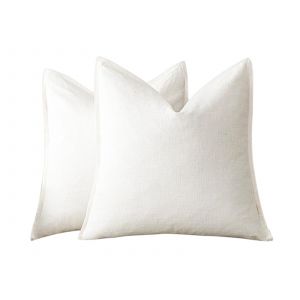 Ensemble De 2 Housses De Coussin Blanches En Lin, 45 X 45 Cm - Neuf