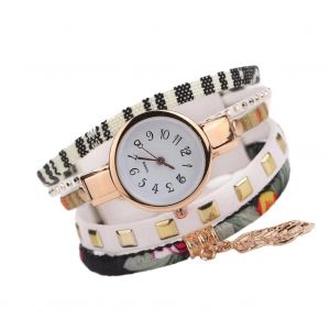 Duoya Femmes Feuille Pendentif Multicouche D&eacute;coration Bracelet Montre-Bracelet Montre Habill&eacute;e (Blanc) - Neuf