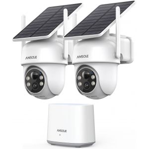 2K Wireless Wireless Wifi Surveillance Camera With Battery, Kit 2 Cameras With Homebase, Zero Cool, Ptz 360°, Automatic Monitoring, Colour Night Vision, Sound Light Alarm - Neuf