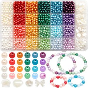 Lot De 1474 Perles Rondes En Verre Multicolores De 6 Mm Avec Trou Pour La Fabrication De Bijoux,Bracelets,Colliers,Cadeaux Pour Noël - Neuf