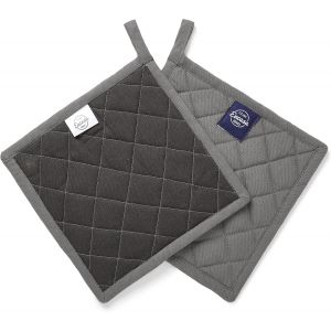 Mevronisshop-Maniques En Coton R&eacute;sistant &Agrave; La Chaleur Avec Boucle De Suspension - Lot De 2 - Gris - Coussin Chauffant Quotidien Matelass&eacute; Polyvalent Pour La Cuisine - 21 Cm - Neuf