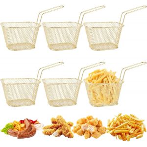 Subzonal-Lot De 5 Mini Paniers À Frites En Acier Inoxydable - 6 X 7,5 X 8,5 Cm - Panier À Frites Doré Avec Poignée - Panier De Service Pour Le Stockage, La Présentation Des Aliments - Neuf