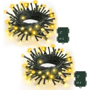 Jgd-Guirlande Lumineuse D'ext&eacute;rieur &Agrave; Piles, 2 Pi&egrave;ces 5m 50 Led Blanc Chaud, Avec Minuterie, &Eacute;tanche Ip65, D&eacute;coration Pour Sapin De No&euml;l, Jardin, Mariage, F&ecirc;te, Ext&eacute;rieure/Int&eacute;rieure (C&acirc;ble Vert) - Neuf