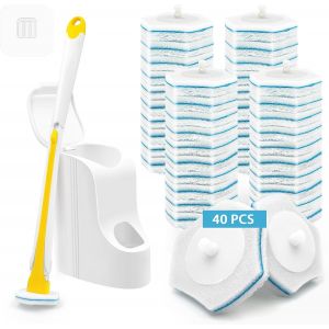 KGABERY-Brosse Wc Jetable Recharge,Nettoyeur Toilette Murale Avec Produit,40 Recharges De Détergent Support (Jaune) - Neuf