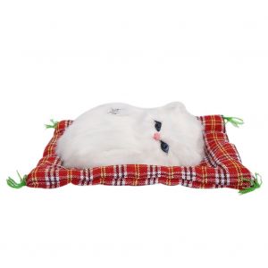 Peluche chat endormi avec son, cadeau pour enfants (blanc) - Neuf