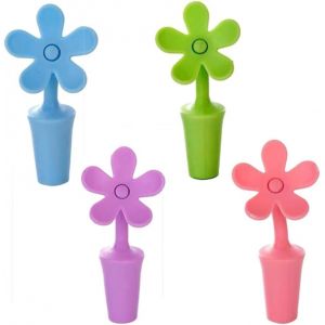 Checarzhn--No1-Lot De 4 Bouchons De Bouteille De Vin En Silicone, Bouchons Créatifs En Forme De Fleur, Bouchons Anti-Fuite Pour Champagne, Bière, Soda, Gadgets De Cuisine - Neuf