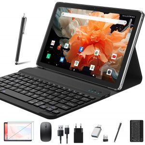 KALWS-Tablette 2024 De 10"",2 En 1,Avec Clavier,5G Wifi Android Tablet Pc 128 Go Rom (1 To Tf),Bluetooth 5.0,Octa-Core 1,8 Ghz,1080 Fhd,Caméra 13 Mp+8 Mp,7000 Mah,Certification Gms,Type C/Gps/Otg - Neuf