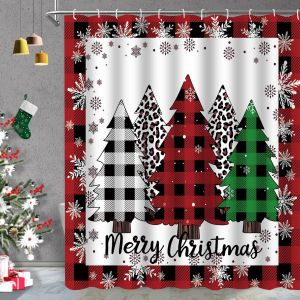 (180 X 180 Cm, Arbre De No&euml;l) De No&euml;l Rideau De Douche Pour Salle De Bain, Mignon Gnome, Arbre De No&euml;l, Bonhomme De Neige, Le Rideau De Douche Pour La Salle De Bains, Pond&eacute;r&eacute;e Ourlet, Neige De L'hiv - Neuf