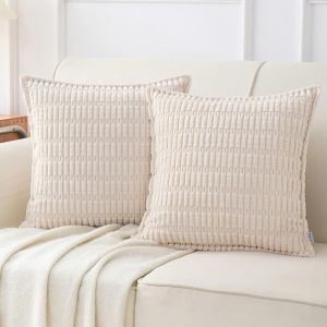 Cauc-Lot De 2 Housse De Coussin Carr&eacute;es Velours C&ocirc;tel&eacute; Coussin D&eacute;coratif Boho Taies D'oreiller Pour La D&eacute;coration Du Canap&eacute; Salon Beige 50x50 Cm - Neuf