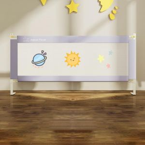 Ulteronixshop-Barri&egrave;re De Lit B&eacute;b&eacute; - Barri&egrave;re De S&eacute;curit&eacute; 200 Cm, R&eacute;glable En Hauteur (30 Niveaux), Cadre M&eacute;tallique Anti-Chute, Tissu Respirant Gris Clair Avec Motif Mignon, Notice Incluse - Neuf