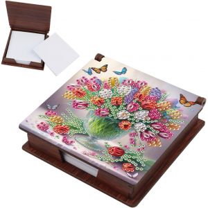 Ayuhr-Diamond Painting Bloc-Notes Recharge En Bambou Avec 160 Feuilles De Peinture Diamant Boîte À Notes En Bois Mosaïque Cadeau Fleurs Dans Vase - Neuf
