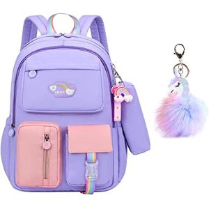 Cartable Fille Primaire,Imperméable Léger Sac à Dos avec Toile Fermeture Éclair,Porte-Clés pour École[T63] - Neuf