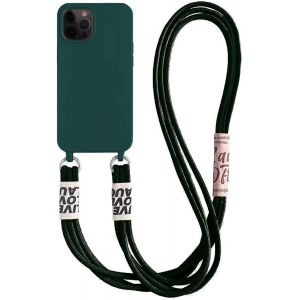KAL-Cha&icirc;ne De T&eacute;l&eacute;phone Portable Pour Iphone 12 Mini - Bandouli&egrave;re En Silicone Liquide Avec Cordon De Serrage - Pour Iphone 12 Mini - Vert Arm&eacute;e - Neuf