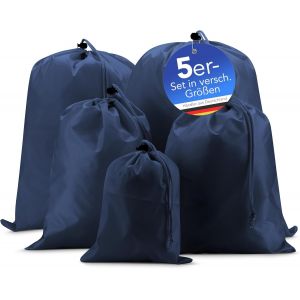 Lot De 5 Sacs De Voyage De Diff&eacute;rentes Tailles, &Eacute;galement Pour Sacs &Agrave; Dos Et Sacs, Sac &Agrave; Linge, Sac De Rangement Avec Cordon De Serrage, Bleu Fonc&eacute;, Bleu - Neuf