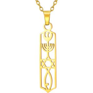 Tianyi-Hanoukka Menorah &Eacute;toile De David Collier En Acier Inoxydable Pour Femmes Sceau Messianique Mezuzah &Eacute;toile H&eacute;breu Chandelier Pendentif Colliers Alliance Bijoux Religieux Cadeaux - Neuf
