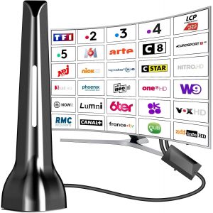 Antenne TV int&eacute;rieur puissante,Antenne TNT int&eacute;rieure &eacute;quip&eacute;e d'un amplificateur de Signal &agrave; Gain &eacute;lev&eacute;,r&eacute;ception Longue Distance jusqu'&agrave; 420 km avec Base magn&eacute;tique - Neuf
