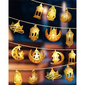 Kalanka-D&eacute;corations Du Ramadan, 10 Led Guirlande Lumineuse Ramadan Eid Mubarak Lune &Eacute;toile Lanterne Mubarak Lune Eid Guirlande Lumineuse &Agrave; Piles D&eacute;coration Ramadan Pour La Maison Ext&eacute;rieure Int&eacute;rieur - Neuf