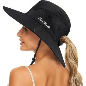 Chapeau De Soleil Pliable En Maille À Large Bord Avec Trou Pour Queue De Cheval - Neuf