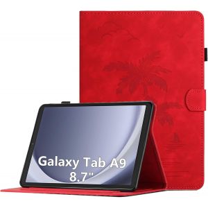 KAL-Coque Pour Samsung Galaxy Tab A9 8.7 Pouces (Sm-X110 / Sm-X115) 2023 Housse De Protection Multi-Angles Étui En Cuir Pu Avec Fente Pour Carte, Fonction Support, Rouge - Neuf