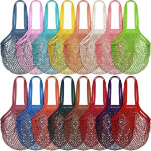 Lot de 16 sacs à provisions réutilisables en coton lavable, multicolores. - Neuf
