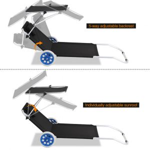 Chaise Longue De Jardin, 2x Chaise Longue Pliable, Chaise De Plage, Jusqu'&agrave; 100 Kg, Avec 2 Roues, Oreiller 150x60x27cm-Noir - Neuf