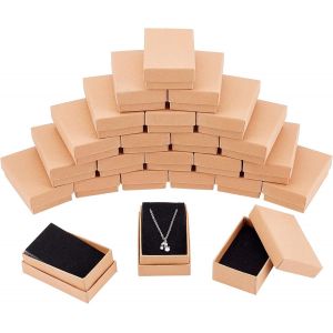 24 Pcs Petit Kraft Brown Boîtes En Carton Boîte À Bijoux Avec Couvercles Boîtes Cadeau Pour Collier Anneau Cadeaux Affichage Noël Fêtes Anniversaires Mariage, 8 X 5 X 3cm - Neuf