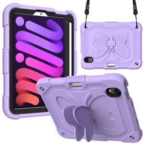 Coque Antichoc En Pc Et Silicone Pour Ipad Mini 6 / Mini 2024 Avec Support En Forme De Papillon Et Emplacement Pour Stylo - Violet Clair - Neuf