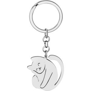 KAL-Porte-Cl&eacute;s Chat En Acier Inoxydable Cadeaux Mignon Chat Pour Femme Filles Porte-Cl&eacute;s Chat Porte-Monnaie Cl&eacute;s De Voiture Charms - Neuf