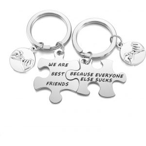 Kal-2pcs Porte-Clés Amitié Bff Puzzle Séparable Best Friend Personnalisé Trousseau Pendentif Promesse Couple Amoureux Acier Inoxydable Cadeau Anniversaire Noël Femme Homme-Argent - Neuf