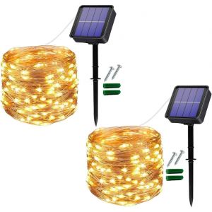 CHENG-[Lot de 2] Guirlande Lumineuse Ext&eacute;rieur Solaire,12M 120 LED Guirlande Guinguette Ext&eacute;rieure Etanche D&eacute;coration Lumi&egrave;re pour Jardin,Balcon,Terrasse,Mariage,No&euml;l,F&ecirc;te(Blanc Chaud) - Neuf