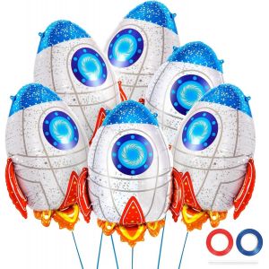 Ballon Fus&eacute;e Enfant 6 Pi&egrave;ces Ballons En Aluminium Espace Th&egrave;me Ballons Astronaute Fus&eacute;e Kit Anniversaire Espace Ballon Pour Decoration Anniversaire Garcon - Neuf