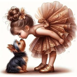 Ayuhr-30x30cm Ballet Petite Fille Et Chiot, Diamond Painting Petite Fille, Painting Diamant Fille, Broderie Diamant Fille, Peinture Diamant Fille Pour Décoration Murale - Neuf