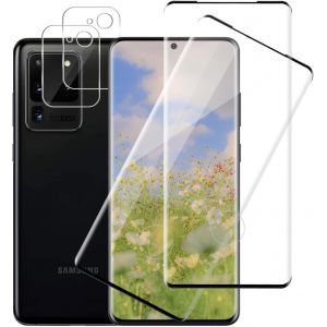 Kal-Lot De 2 + 2 Films De Protection D'écran En Verre Blindé Pour Samsung Galaxy S20 Ultra 5g Avec Protection De L'appareil Photo, 3d Incassable, Galaxy S20 Ultra Ultra Ultra Résistant Aux - Neuf