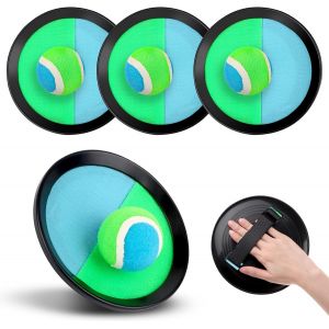 Mdy-Balle Raquette Scratch Jeux - Raquette De Plage 4 Pagaies Et 4 Balles Raquette Pour 1 2 3 5 4 6 7 8 9 10 11 Ans Enfant Raquette De Plage Set (Bleu-Vert) - Neuf