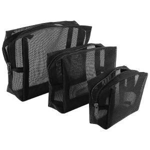 Trousse de maquillage en maille noire Pochette &agrave; fermeture &eacute;clair transparente Sacs de rangement pour cosm&eacute;tiques et articles de toilette Paquet de - Neuf
