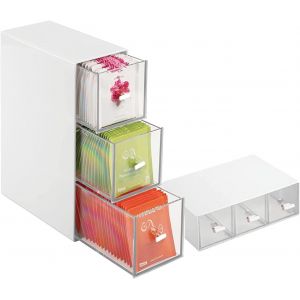 Jexnovashop-Bo&icirc;te &Agrave; Th&eacute; Avec 3 Tiroirs, Rangement Cuisine En Plastique, Pour Sachets De Th&eacute;, Tisane, Infusion, Caf&eacute;, Maquillage - Neuf